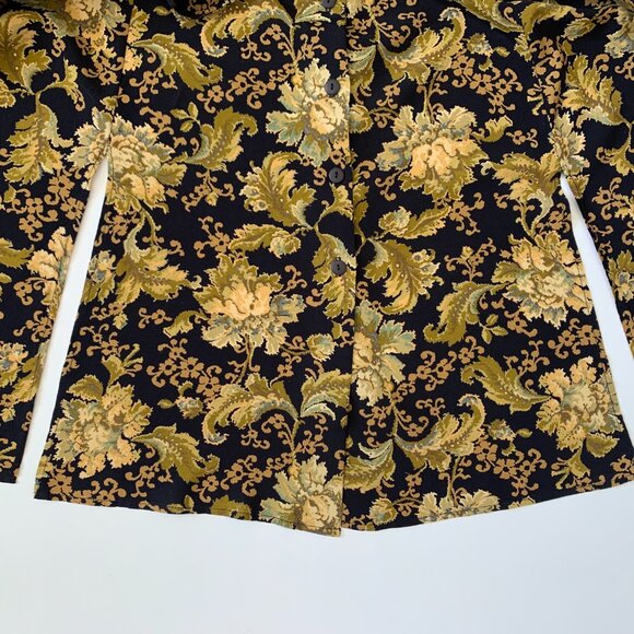 Vintage Floral Navy Button Up Skirt Smock Academia Prep Coastal Cowgirl Western - Picture 7 of 15